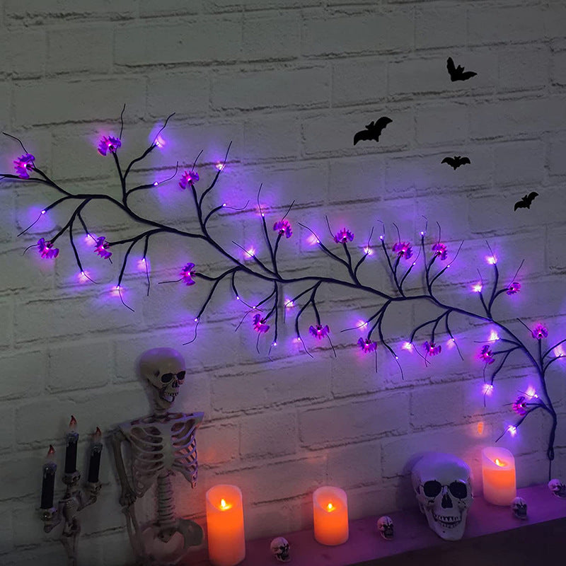 Halloween LED Willow Vine String Lights – Bat & Pumpkin Decor for Indoor & Outdoor Parties