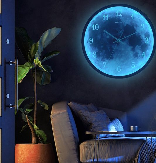 12-Inch Blue Moon Luminous Wall Clock – Modern Gothic Home Decor