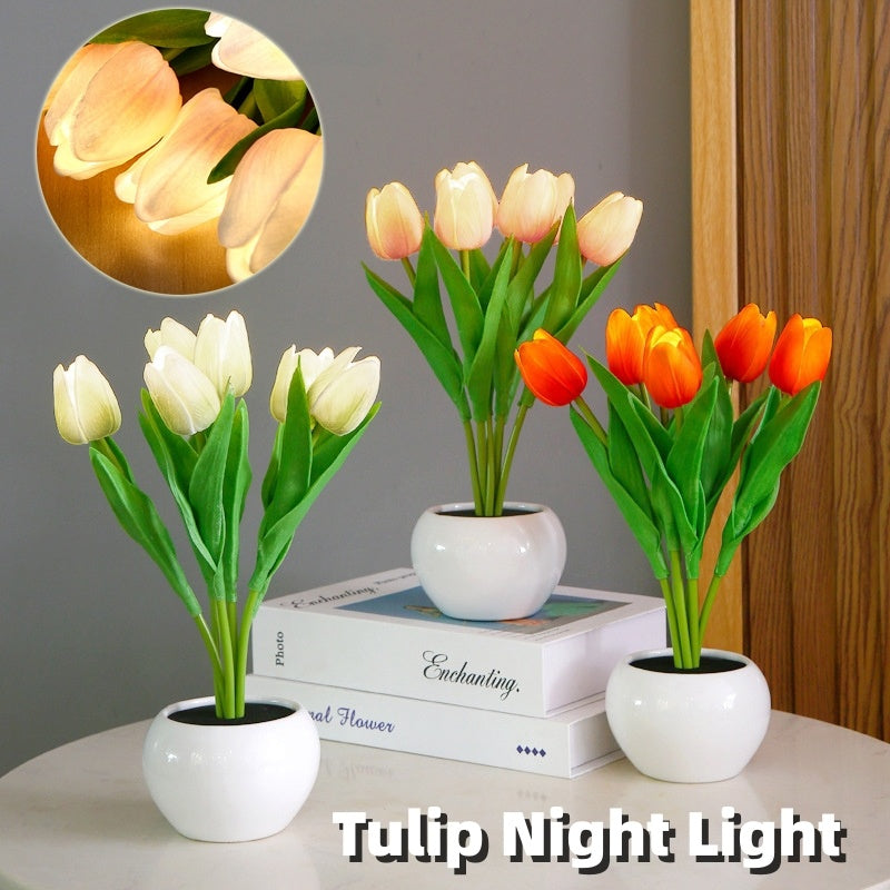 LED Tulip Flower Night Light – Elegant Artificial Potted Lamp for Home Décor & Gifts