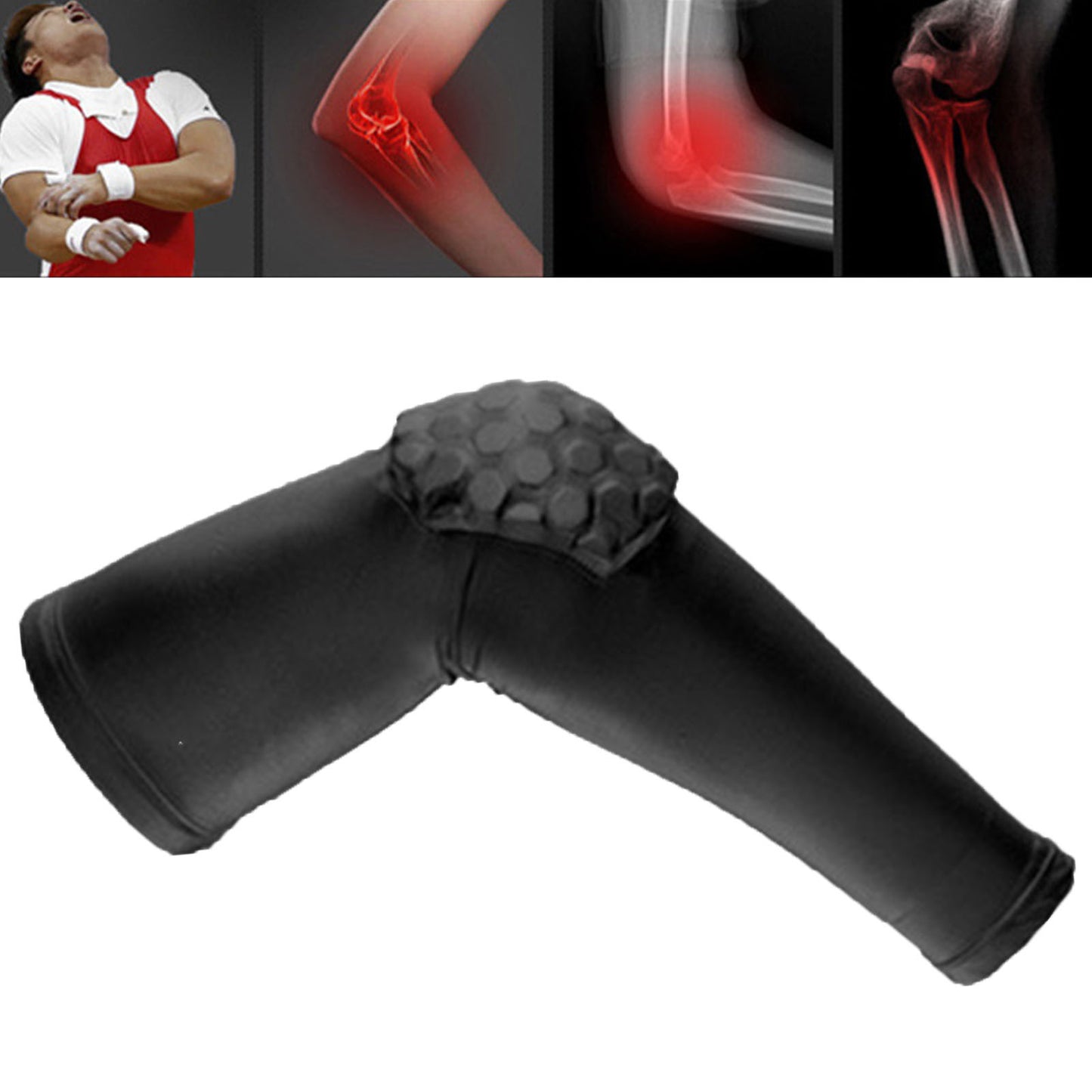 Sports Elbow Guard – Black Honeycomb-Padded Support Sleeve for Fitness & Injury Prevention