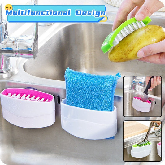 Multi-Function Kitchen Cleaning Brush – Suction Cup Knife, Fork & Vegetable Scrubber